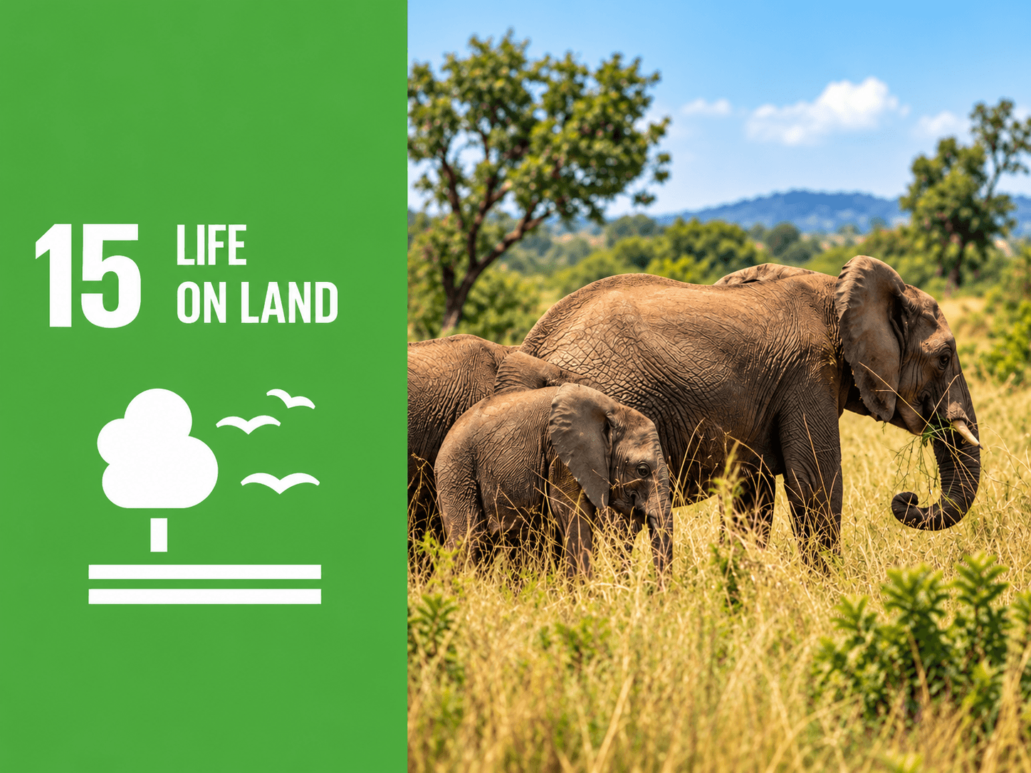 SDG 15 Life on Land visual representing ecosystems, biodiversity and sustainable land management.