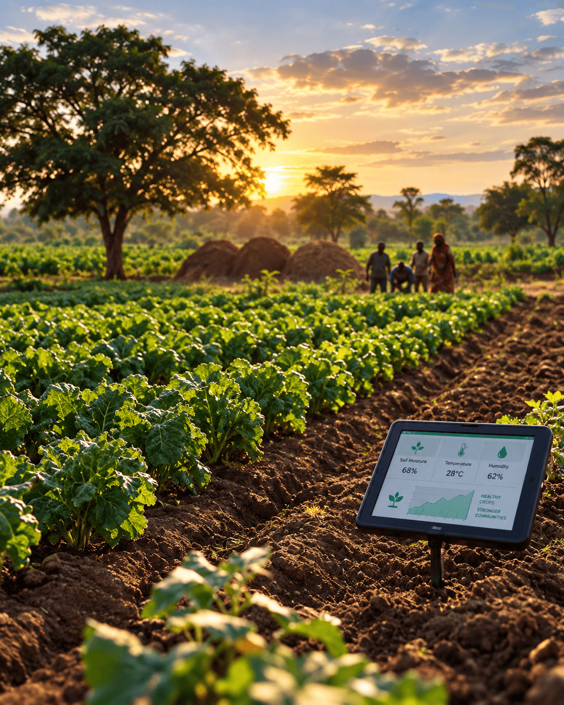 Climate-resilient agricultural landscape representing climate-smart farming and adaptation.