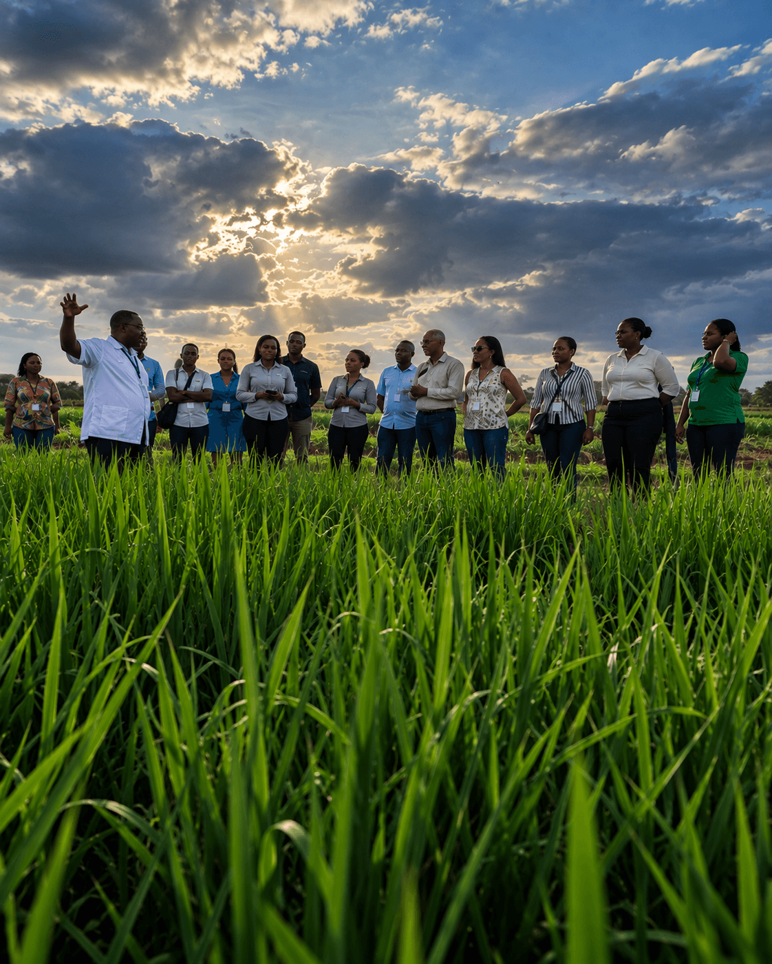 Agricultural field learning session representing community participation and knowledge development.