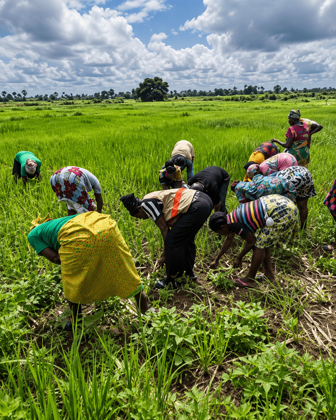 Agricultural field workers representing responsible land and natural-resource management.